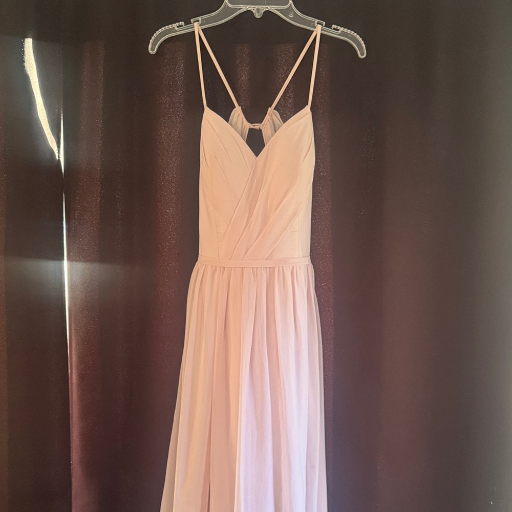 Azazie blush dress with pockets and slit